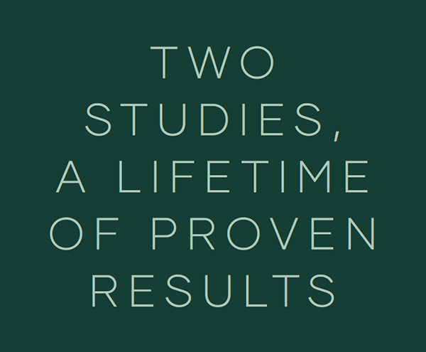 Graphic block that reads, "Two studies, a lifetime of proven results"
